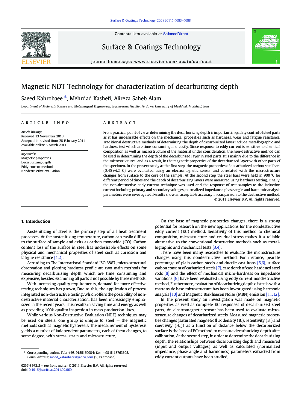 Magnetic NDT Technology for characterization of decarburizing depth