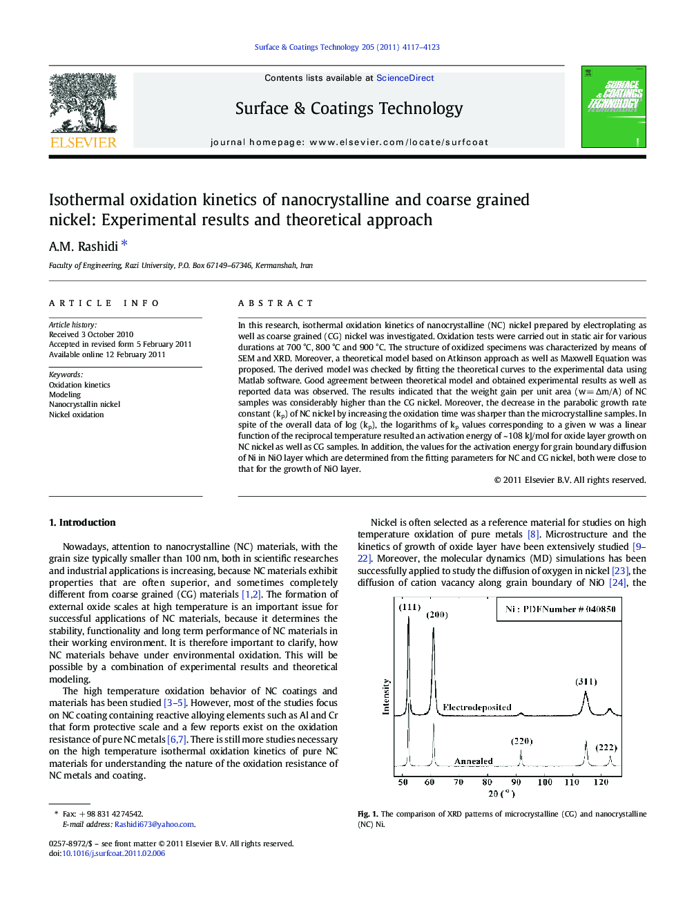 Isothermal oxidation kinetics of nanocrystalline and coarse grained nickel: Experimental results and theoretical approach