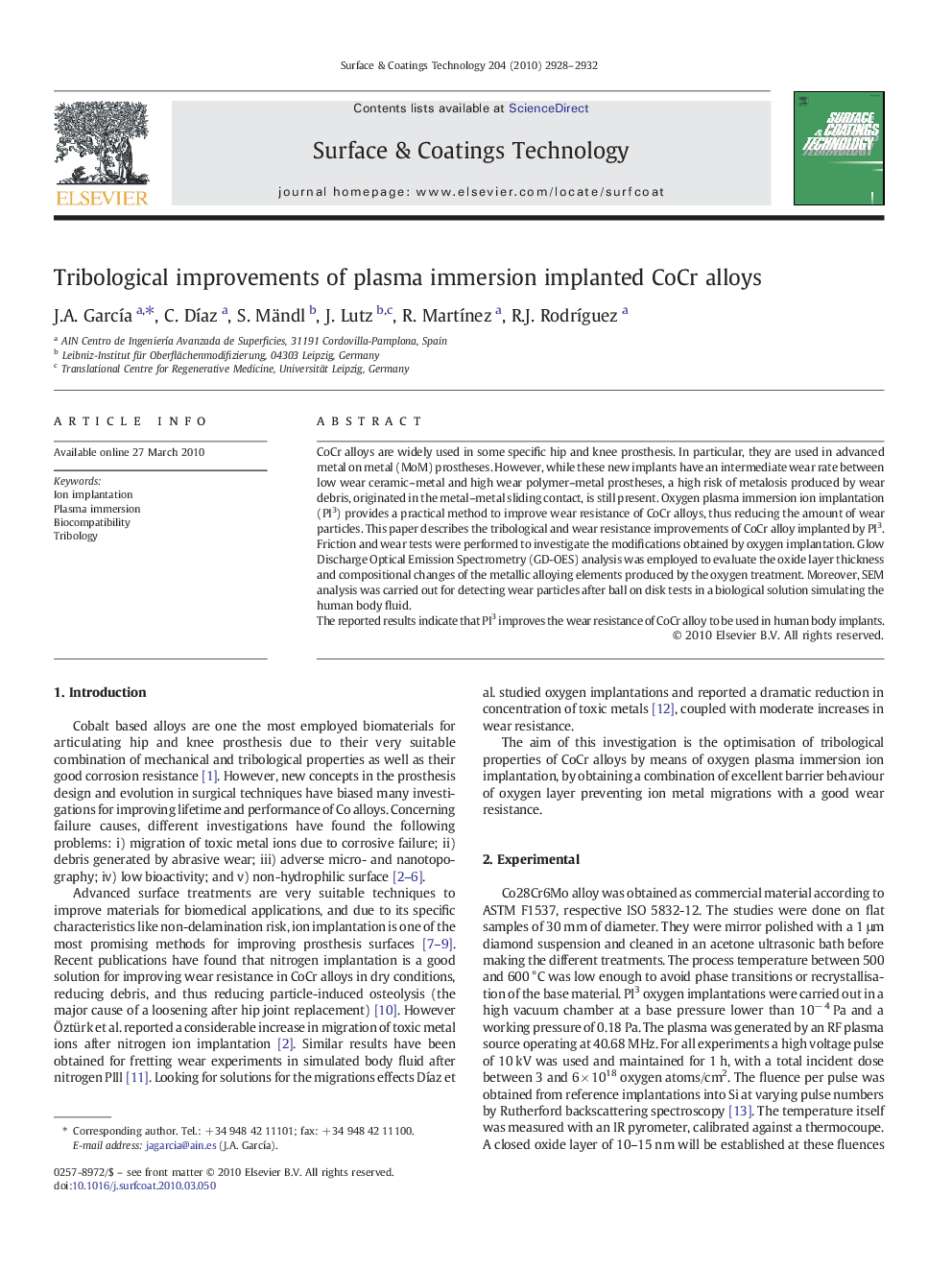 Tribological improvements of plasma immersion implanted CoCr alloys