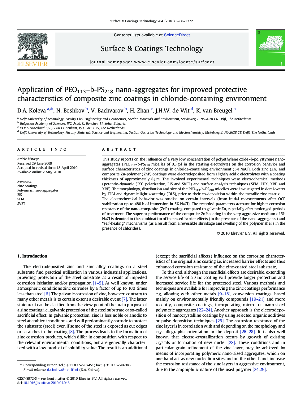 Application of PEO113–b-PS218 nano-aggregates for improved protective characteristics of composite zinc coatings in chloride-containing environment