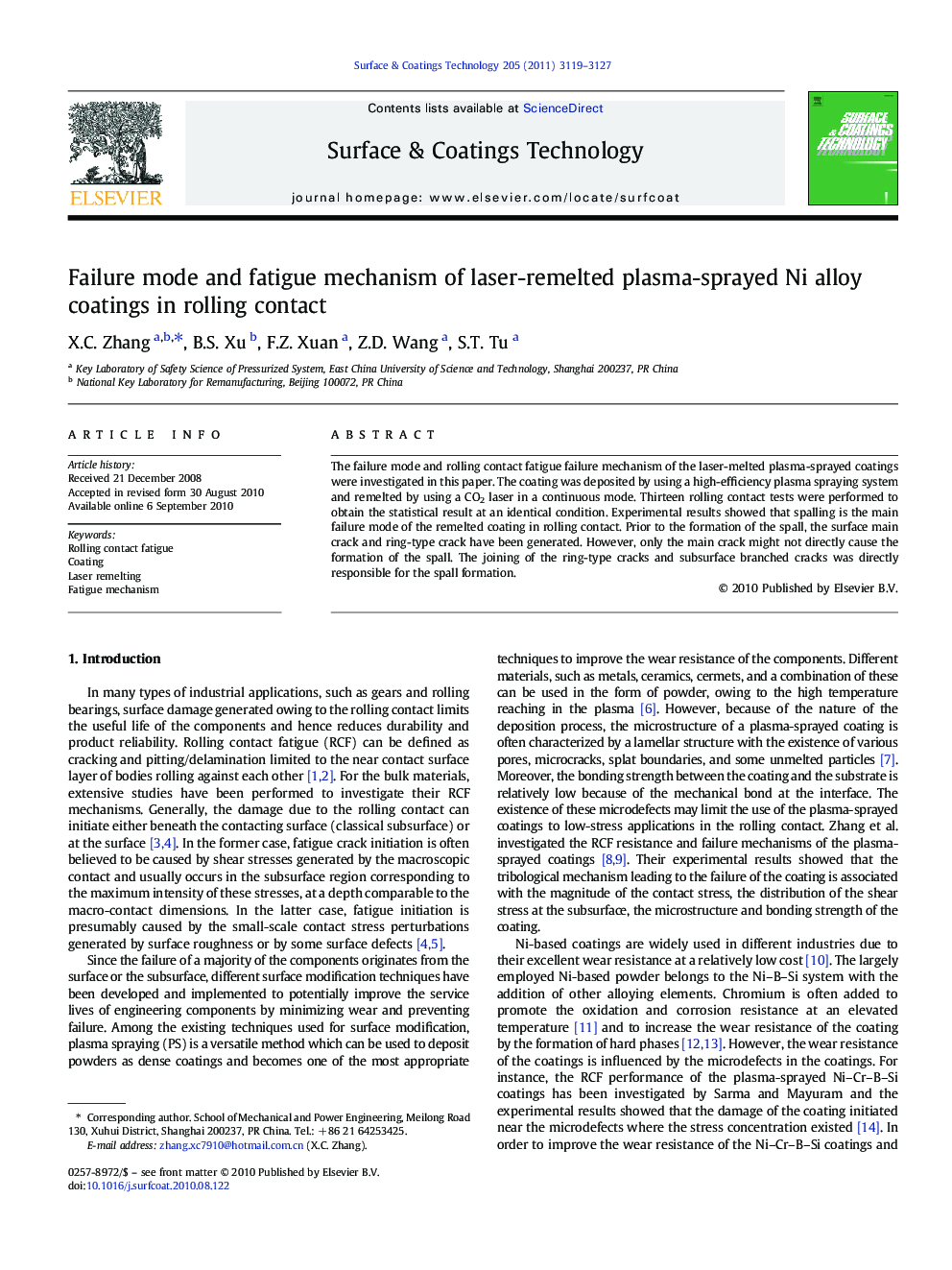 Failure mode and fatigue mechanism of laser-remelted plasma-sprayed Ni alloy coatings in rolling contact