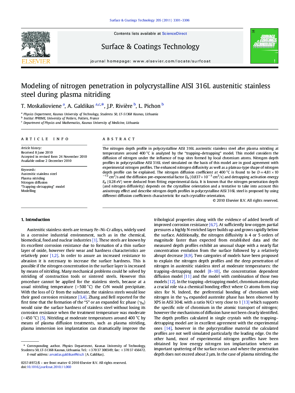 Modeling of nitrogen penetration in polycrystalline AISI 316L austenitic stainless steel during plasma nitriding