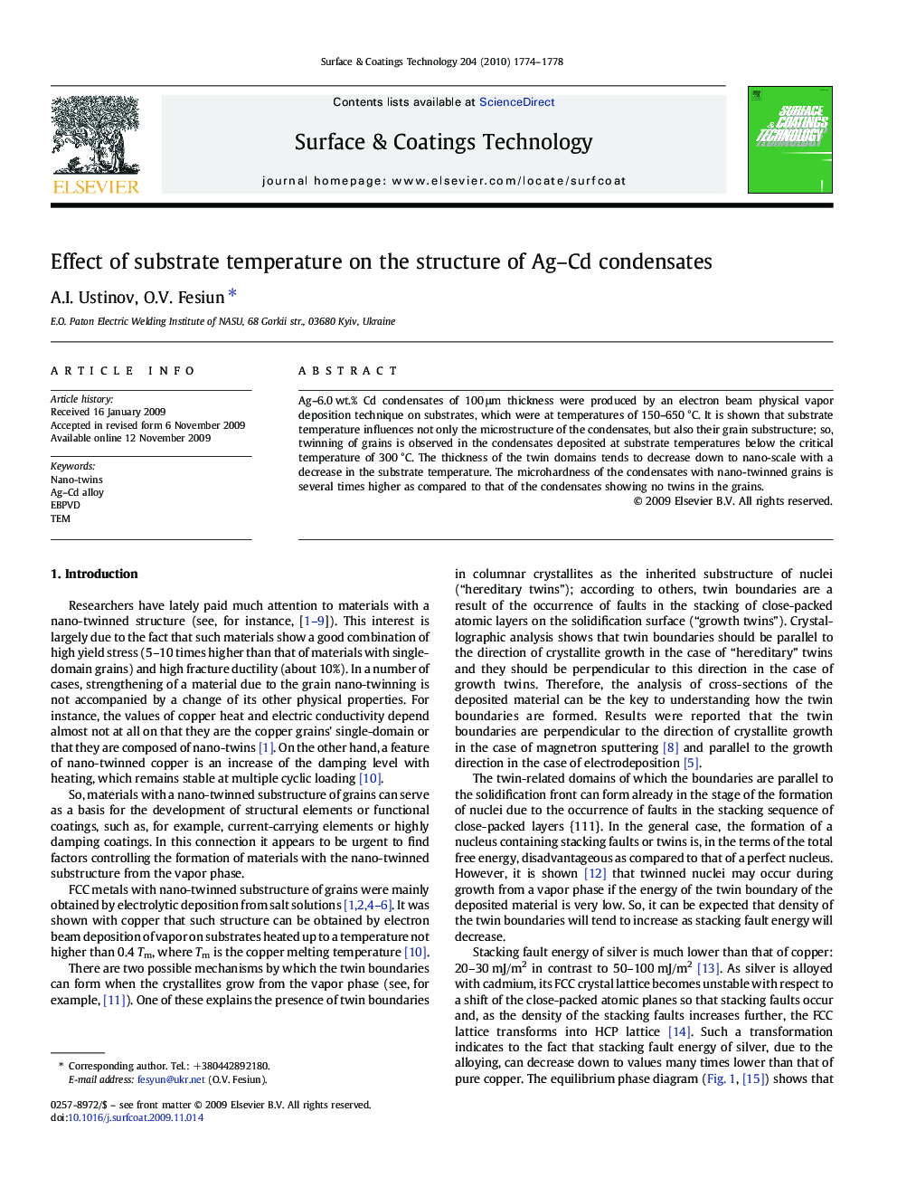 Effect of substrate temperature on the structure of Ag–Cd condensates