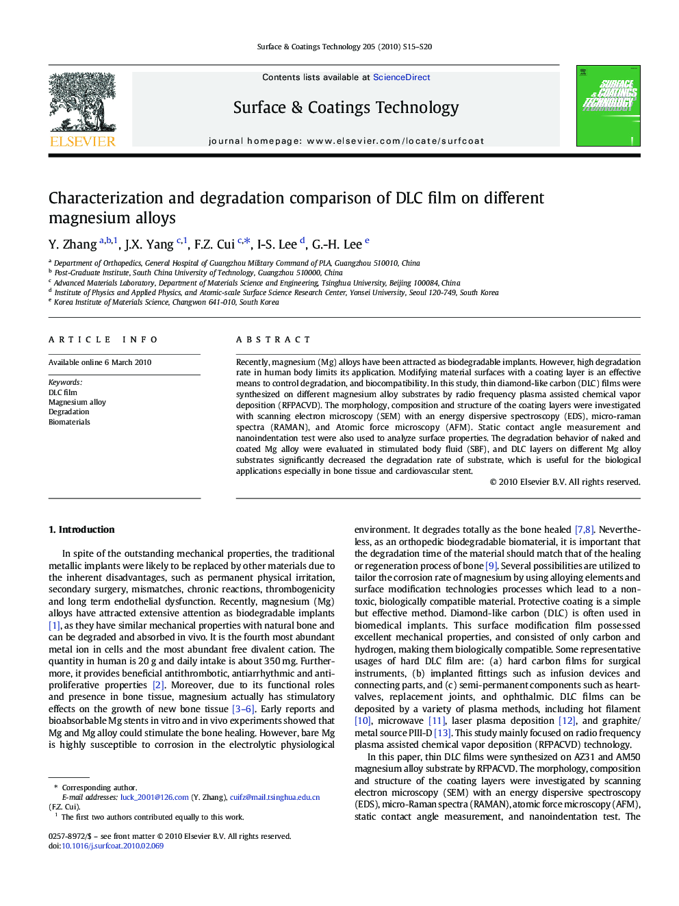 Characterization and degradation comparison of DLC film on different magnesium alloys