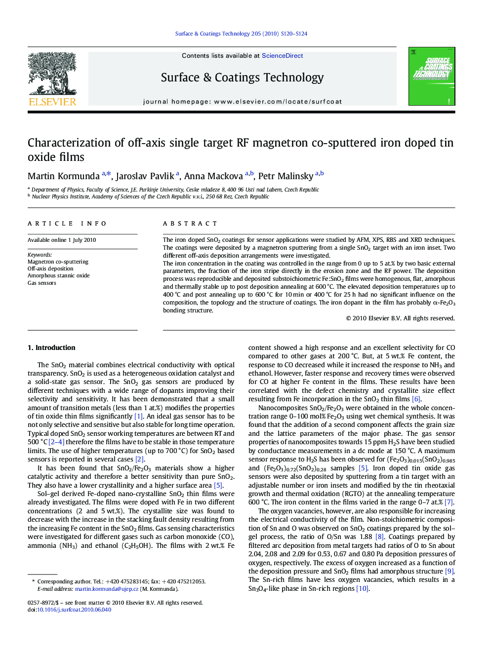 Characterization of off-axis single target RF magnetron co-sputtered iron doped tin oxide films