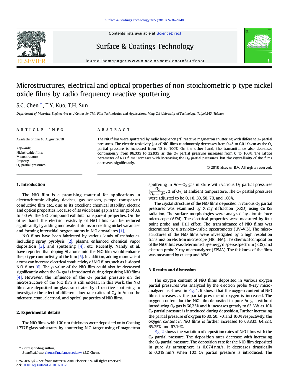 Microstructures, electrical and optical properties of non-stoichiometric p-type nickel oxide films by radio frequency reactive sputtering