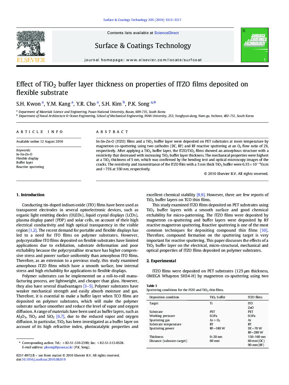 عکس صفحه اول مقاله: Effect of TiO2 buffer layer thickness on properties of ITZO films deposited on flexible substrate Effect of TiO2 buffer layer thickness on properties of ITZO films deposited on flexible substrate