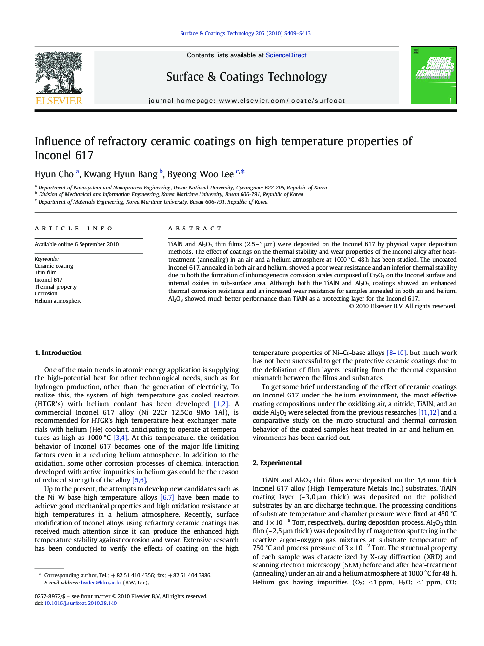 عکس صفحه اول مقاله: Influence of refractory ceramic coatings on high temperature properties of Inconel 617 Influence of refractory ceramic coatings on high temperature properties of Inconel 617