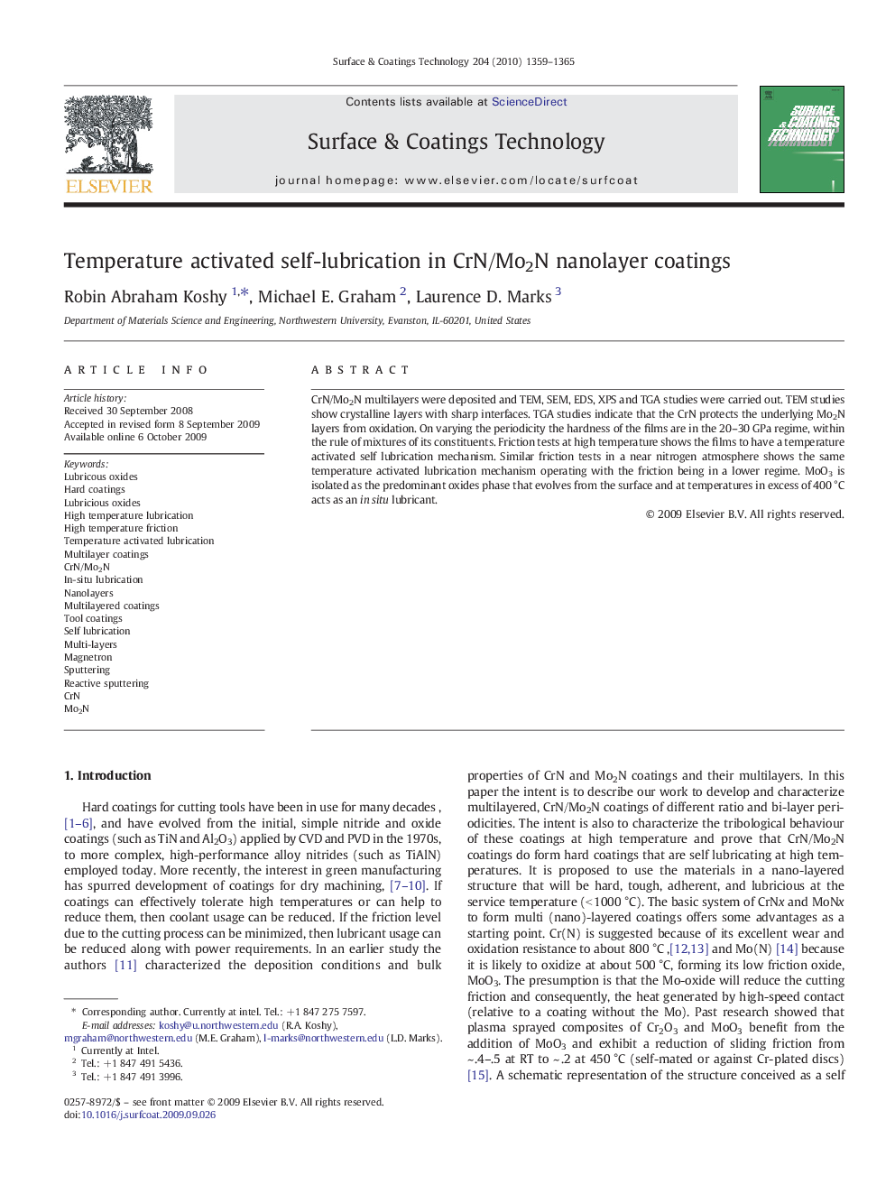 Temperature activated self-lubrication in CrN/Mo2N nanolayer coatings