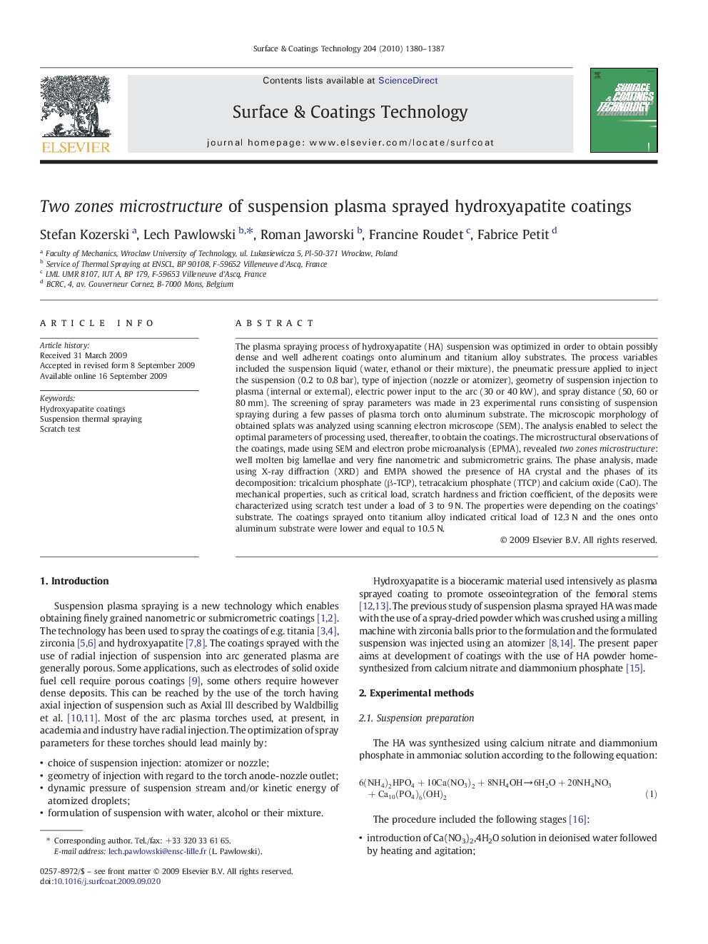 Two zones microstructure of suspension plasma sprayed hydroxyapatite coatings