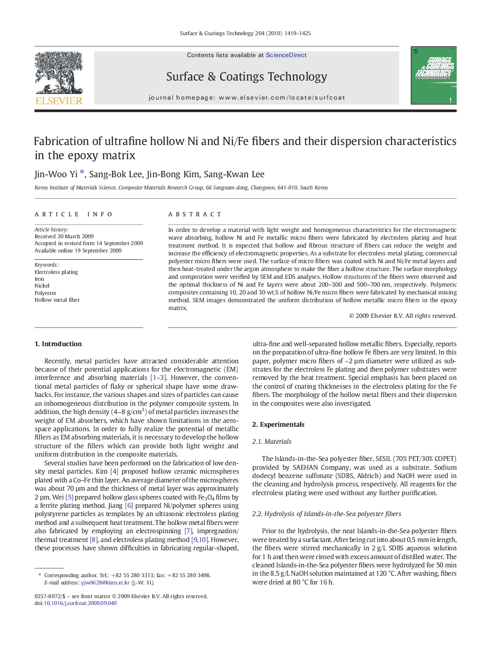 Fabrication of ultrafine hollow Ni and Ni/Fe fibers and their dispersion characteristics in the epoxy matrix