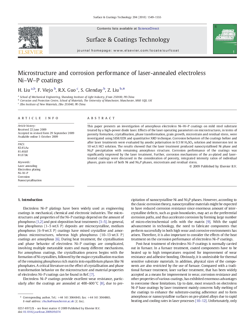 Microstructure and corrosion performance of laser-annealed electroless Ni–W–P coatings