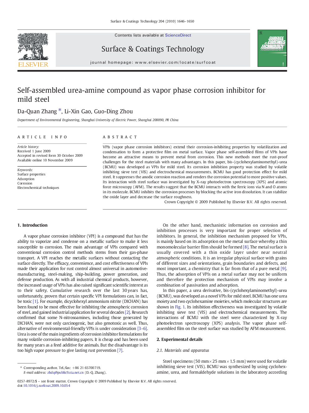 Self-assembled urea-amine compound as vapor phase corrosion inhibitor for mild steel