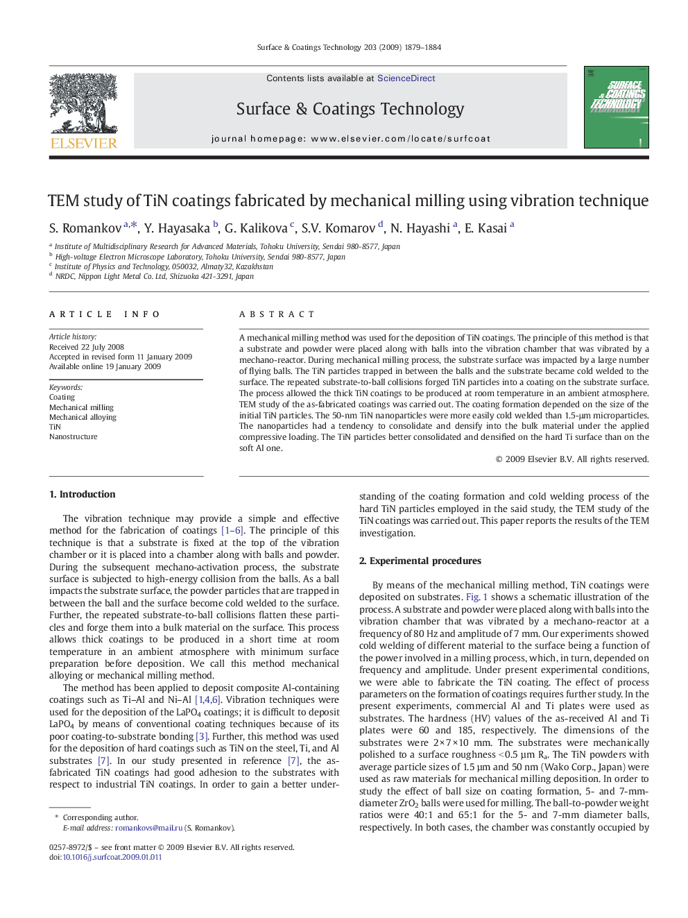 TEM study of TiN coatings fabricated by mechanical milling using vibration technique