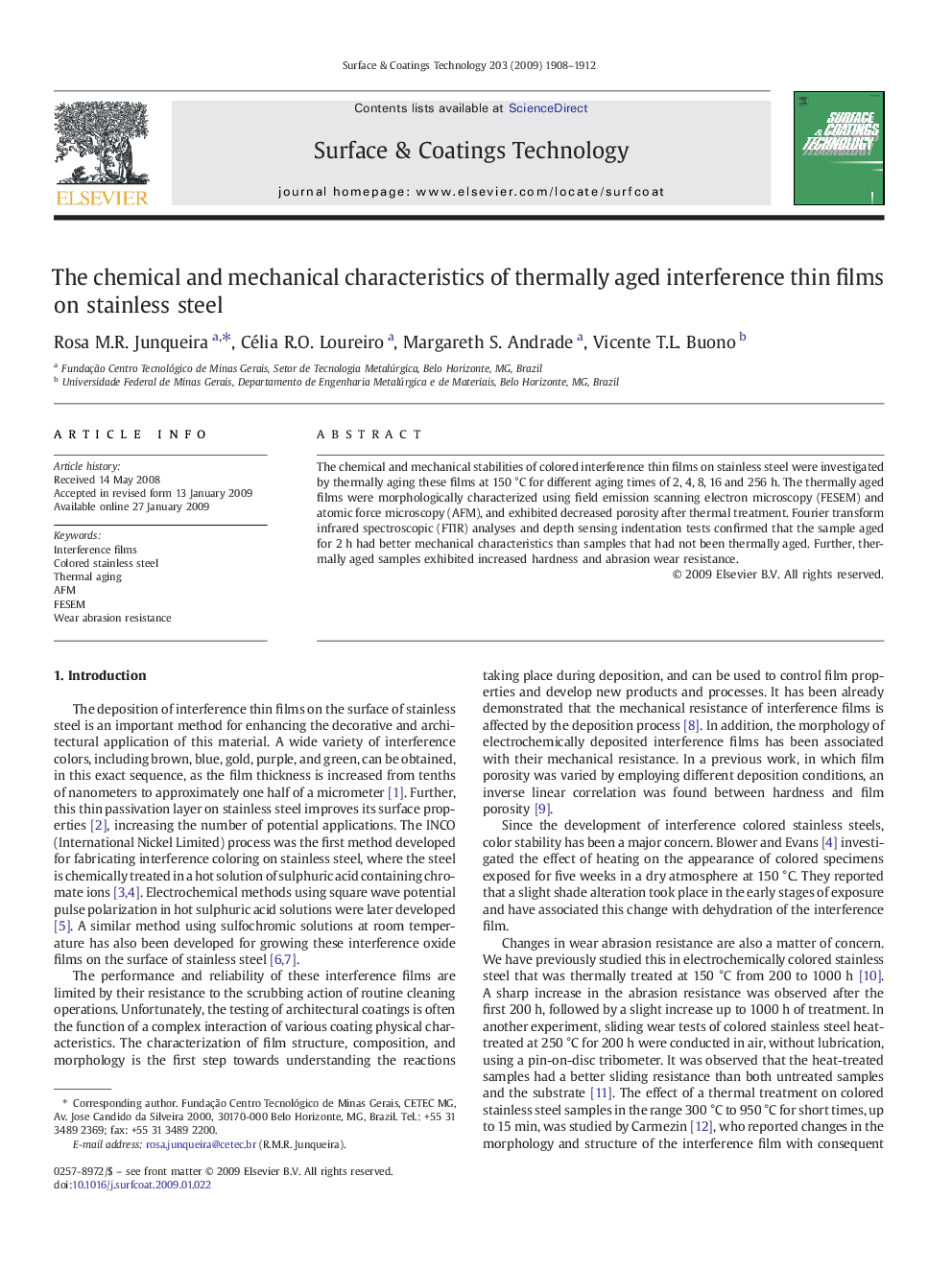 The chemical and mechanical characteristics of thermally aged interference thin films on stainless steel