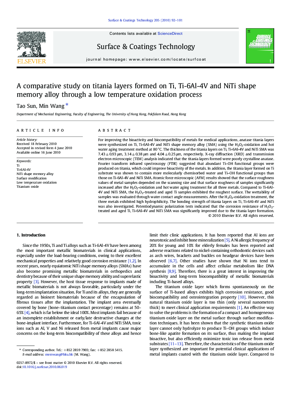 A comparative study on titania layers formed on Ti, Ti-6Al-4V and NiTi shape memory alloy through a low temperature oxidation process