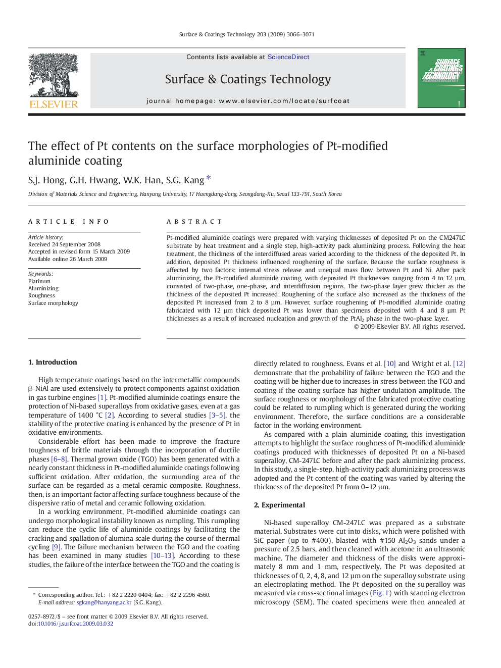 The effect of Pt contents on the surface morphologies of Pt-modified aluminide coating