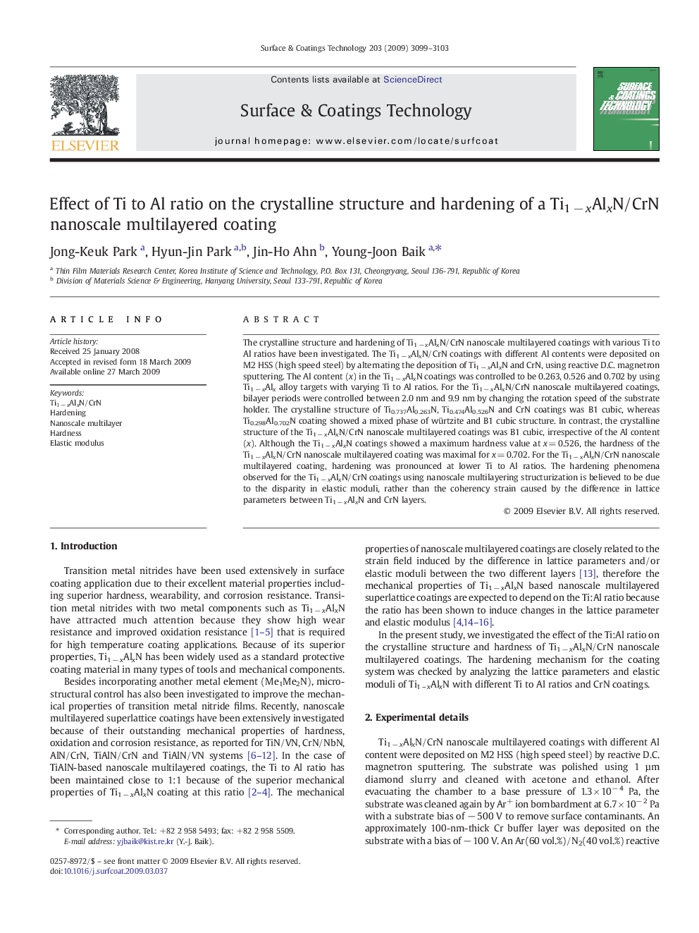 Effect of Ti to Al ratio on the crystalline structure and hardening of a Ti1 − xAlxN/CrN nanoscale multilayered coating