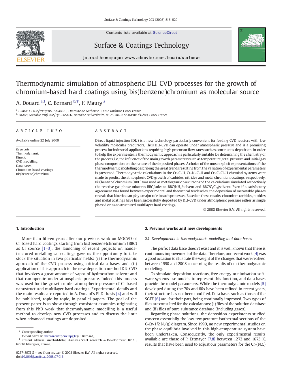 Thermodynamic simulation of atmospheric DLI-CVD processes for the growth of chromium-based hard coatings using bis(benzene)chromium as molecular source