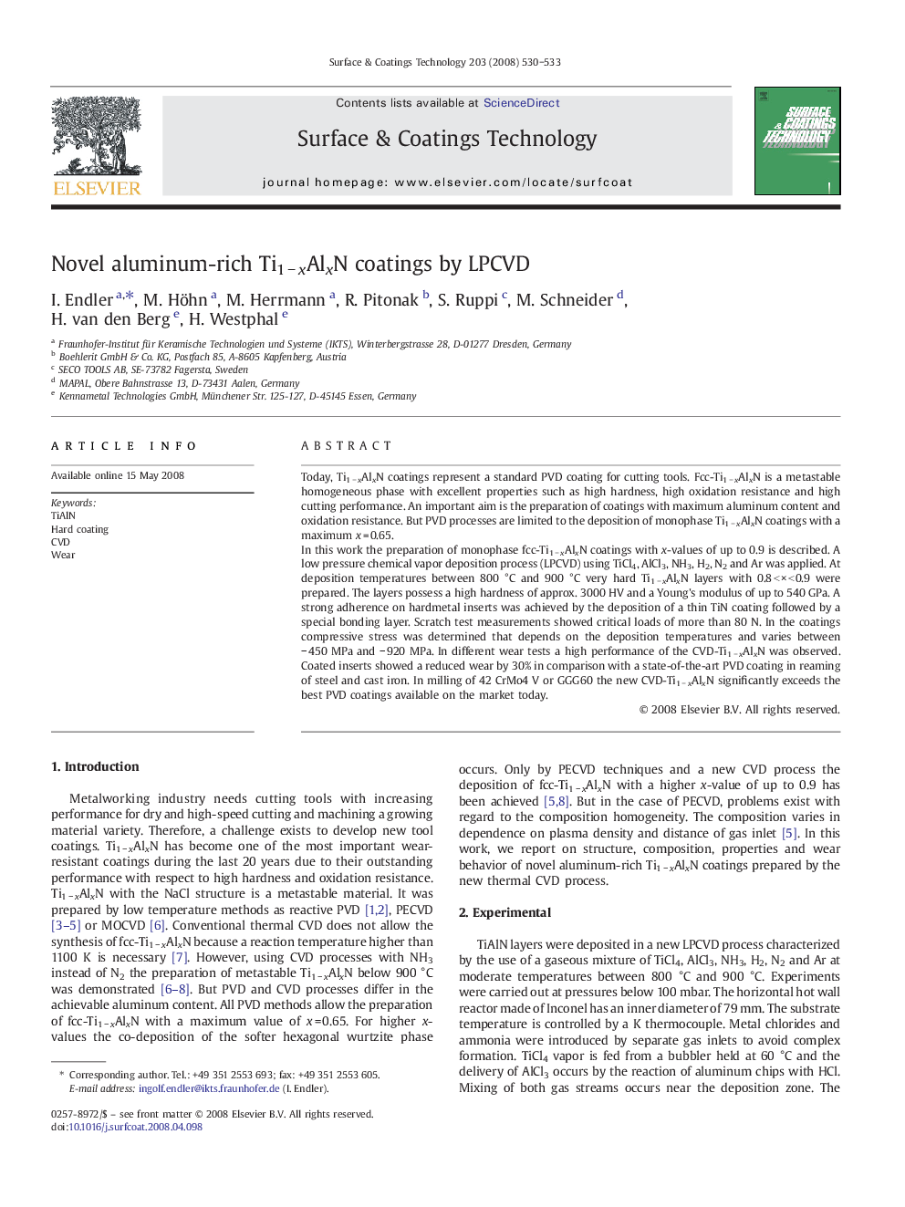 Novel aluminum-rich Ti1 − xAlxN coatings by LPCVD