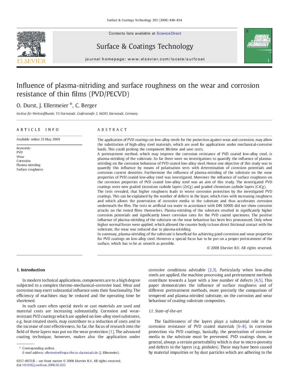 Influence of plasma-nitriding and surface roughness on the wear and corrosion resistance of thin films (PVD/PECVD)