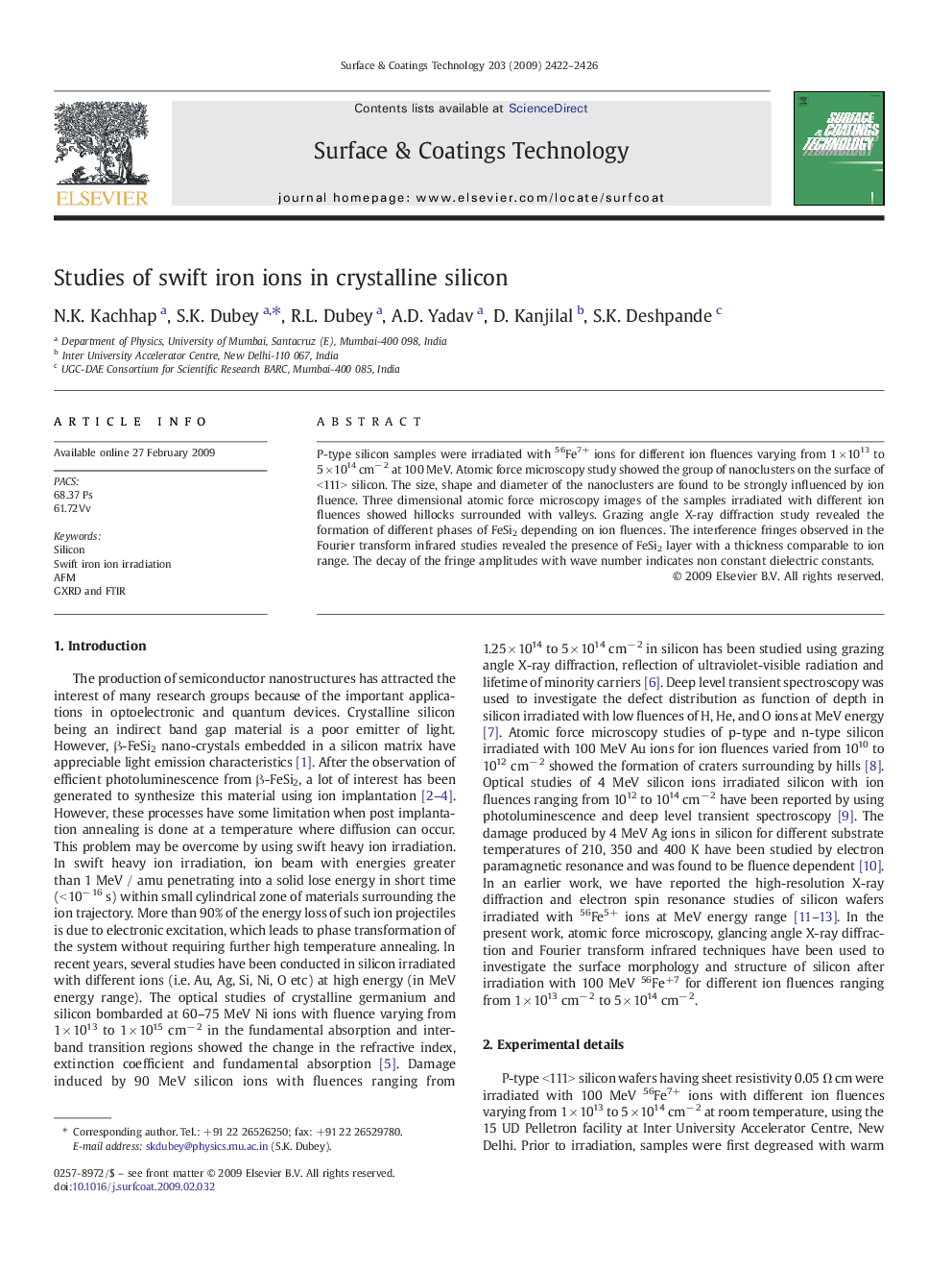 Studies of swift iron ions in crystalline silicon