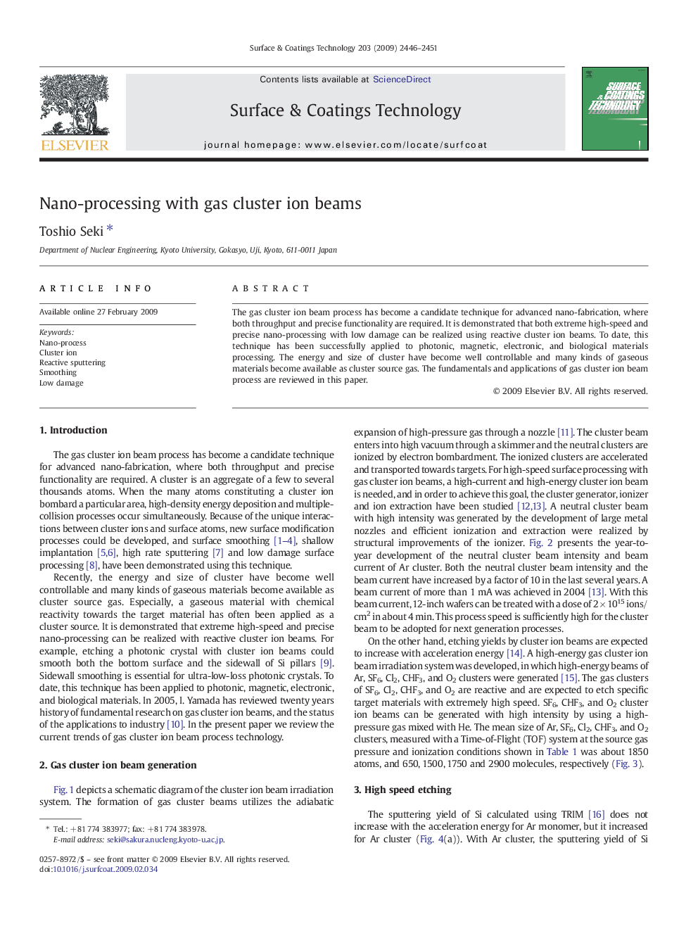 Nano-processing with gas cluster ion beams