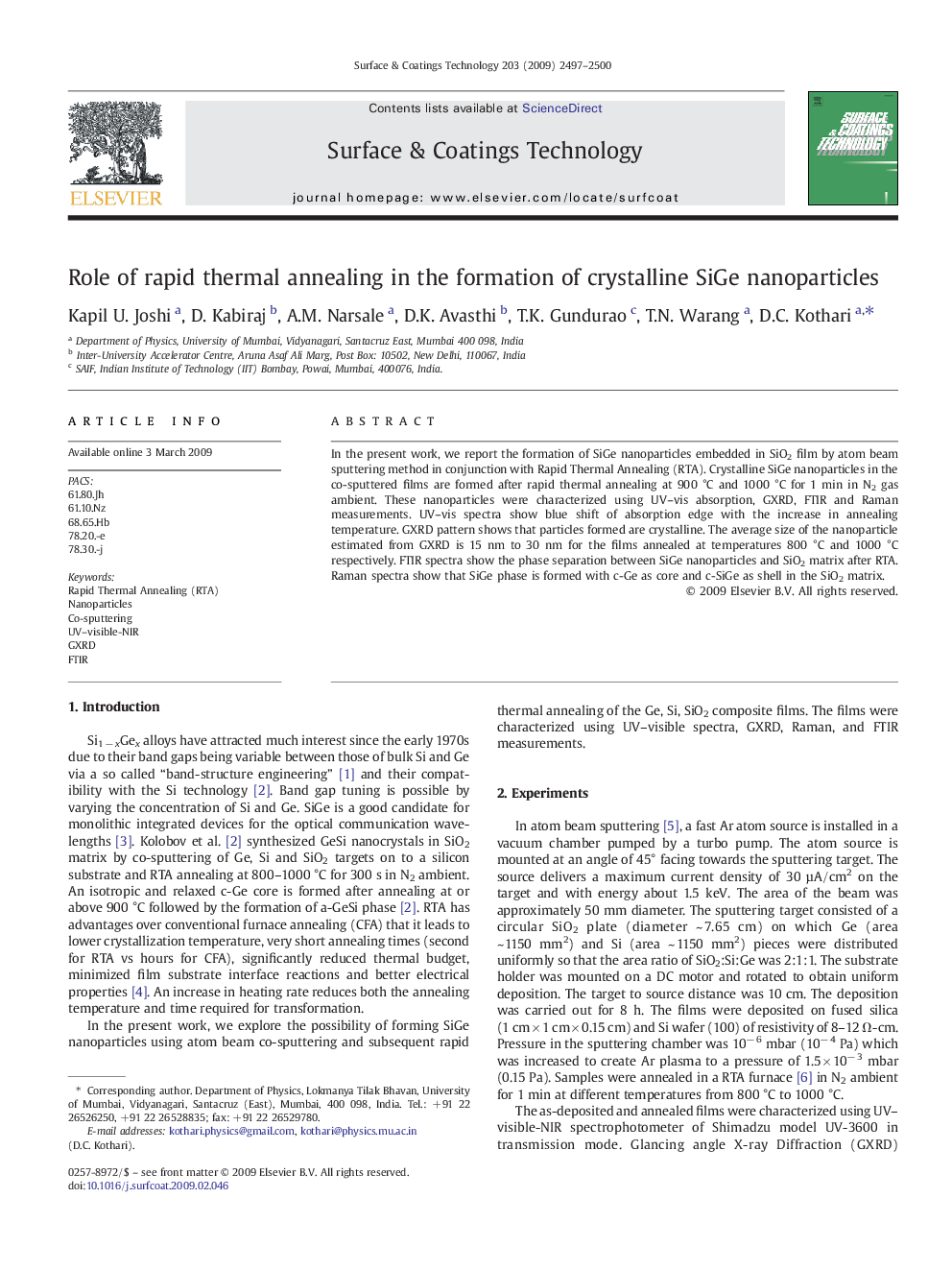 Role of rapid thermal annealing in the formation of crystalline SiGe nanoparticles