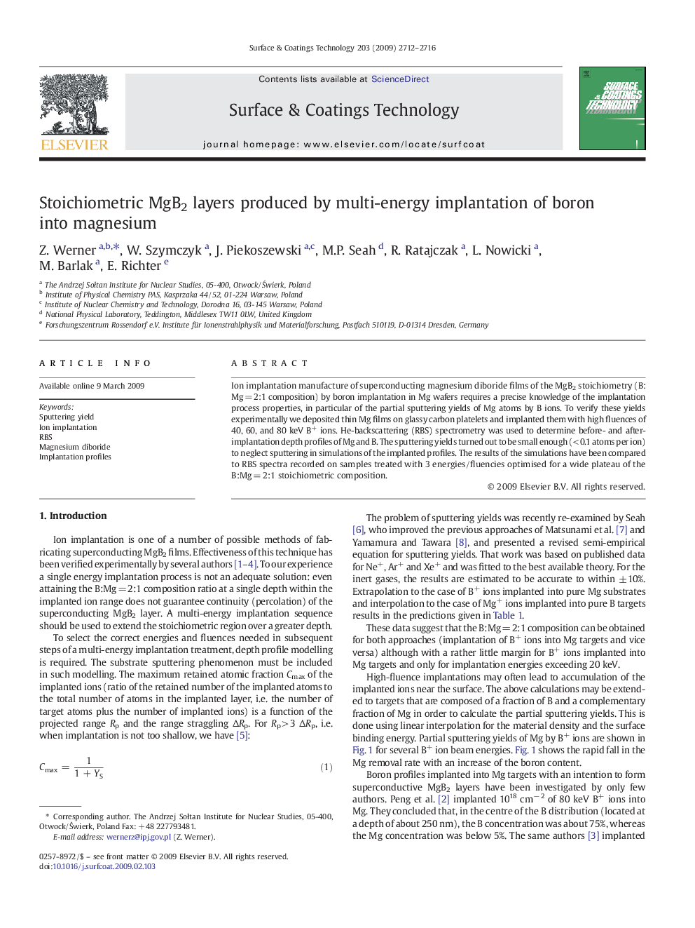 Stoichiometric MgB2 layers produced by multi-energy implantation of boron into magnesium