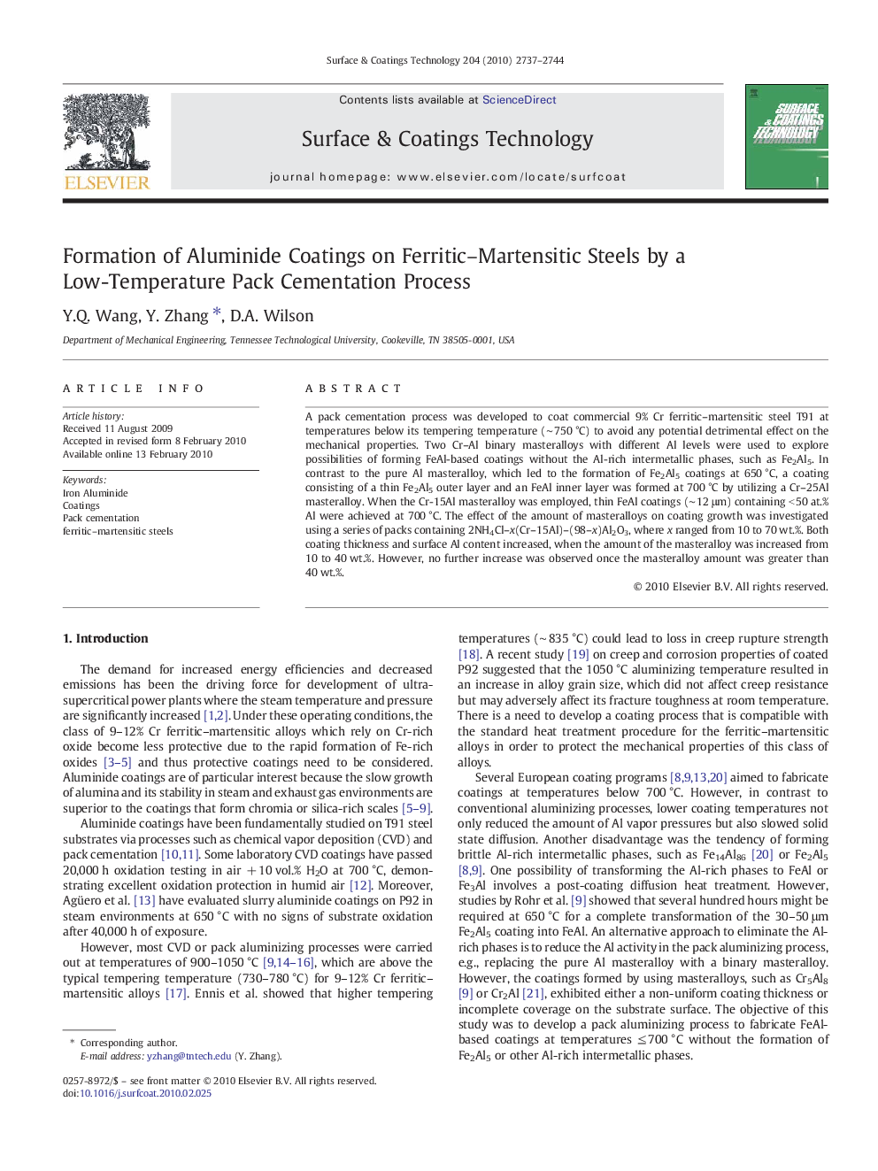 Formation of Aluminide Coatings on Ferritic–Martensitic Steels by a Low-Temperature Pack Cementation Process