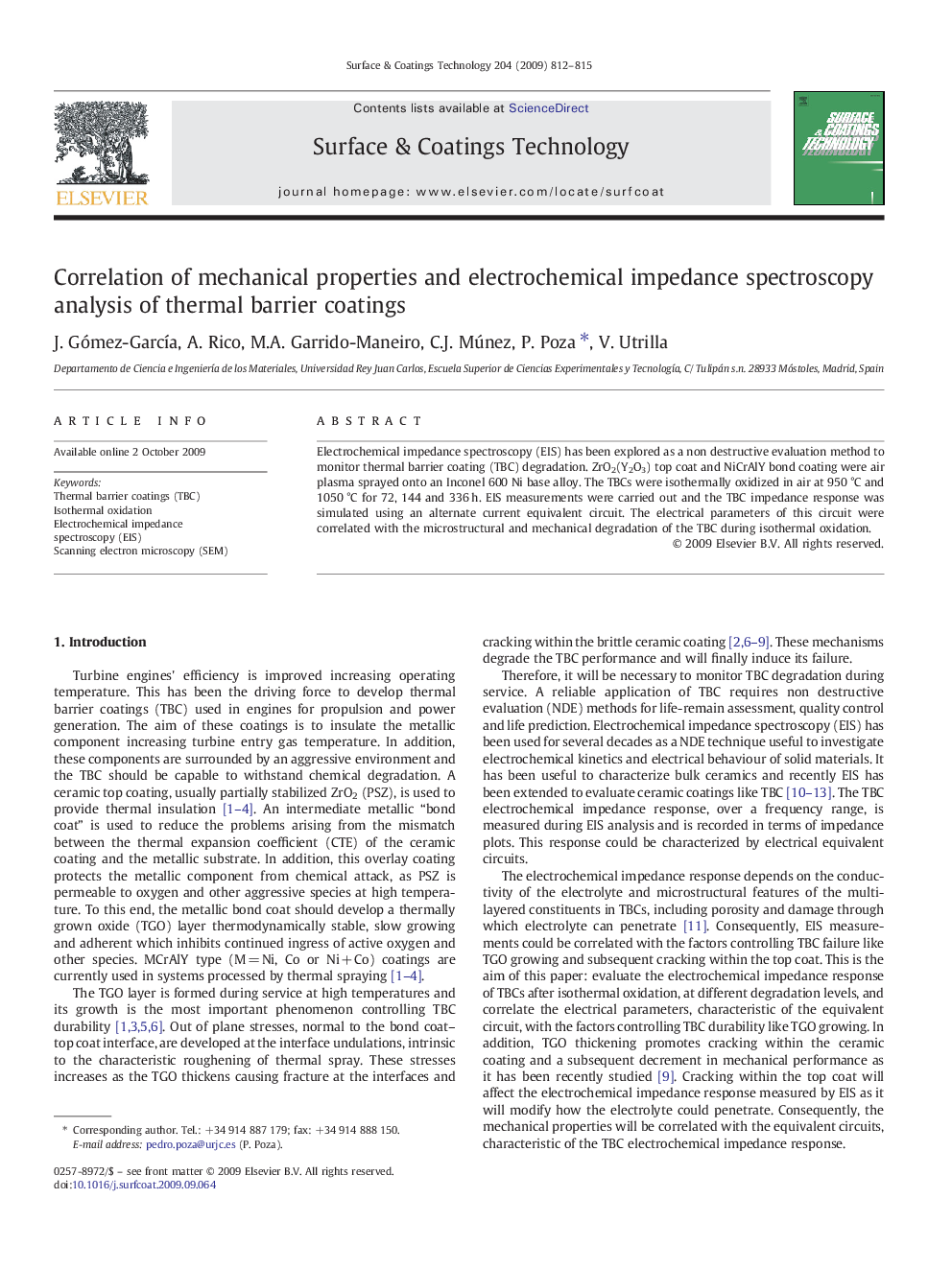 Correlation of mechanical properties and electrochemical impedance spectroscopy analysis of thermal barrier coatings