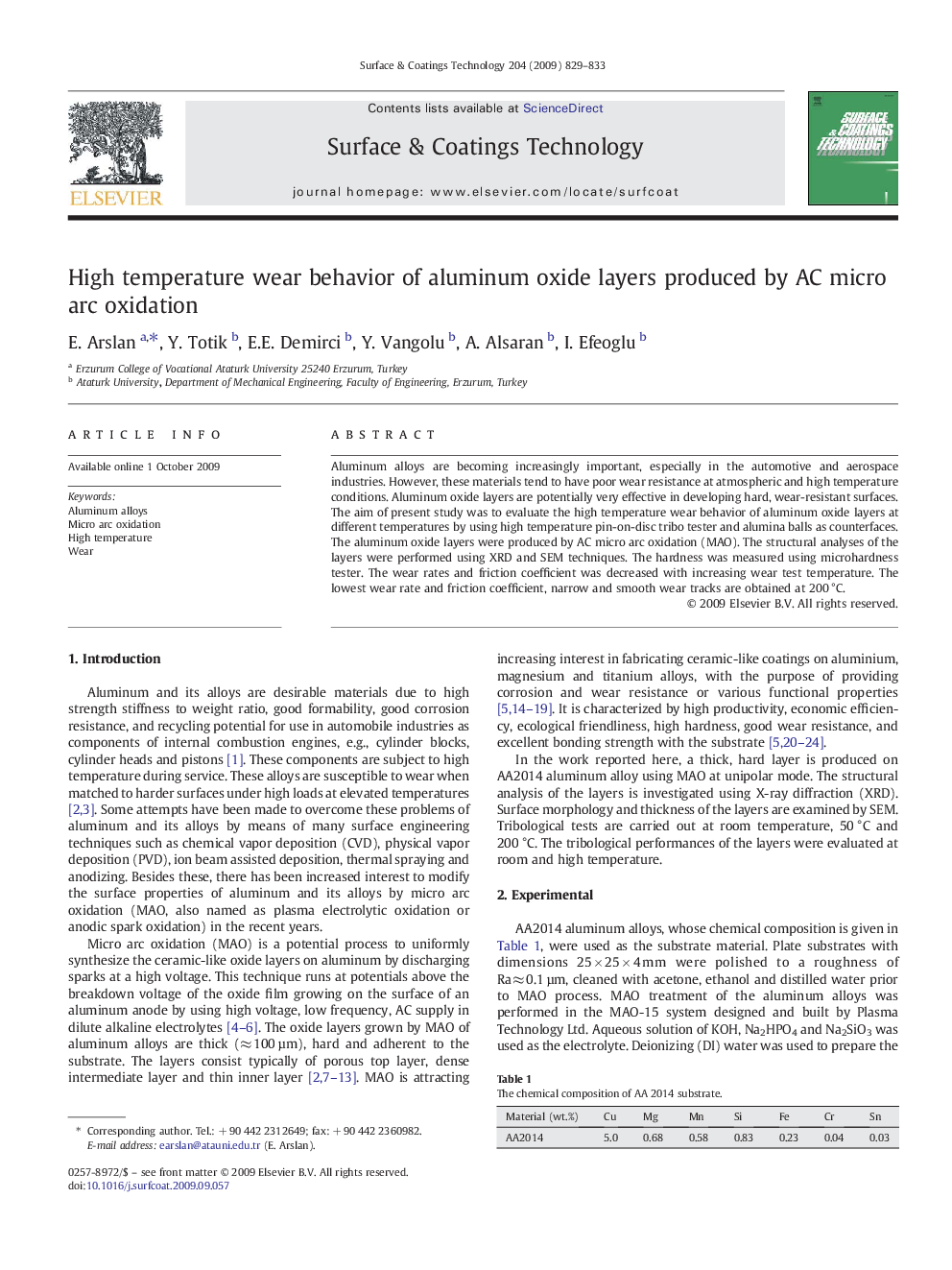 High temperature wear behavior of aluminum oxide layers produced by AC micro arc oxidation