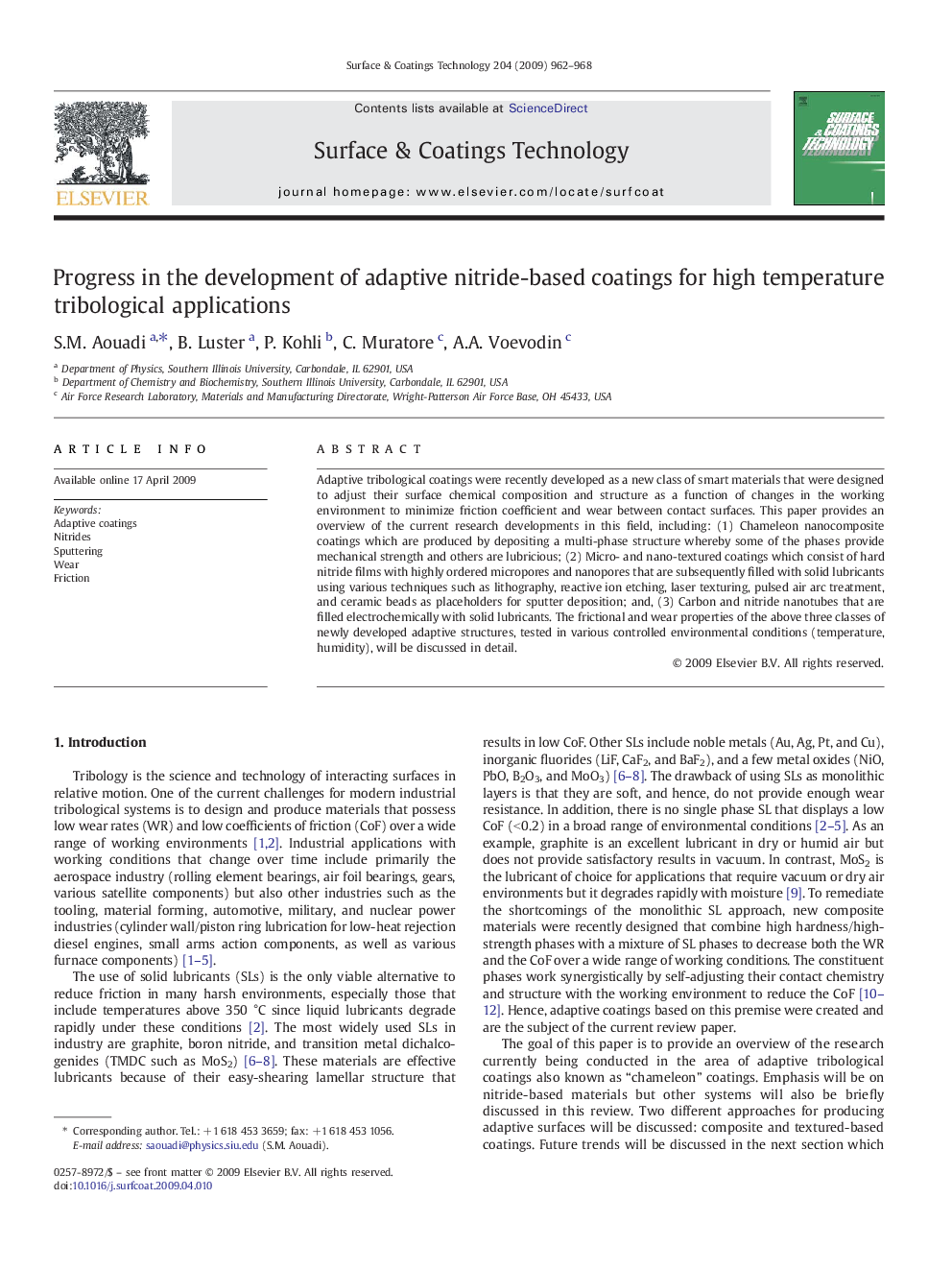 Progress in the development of adaptive nitride-based coatings for high temperature tribological applications