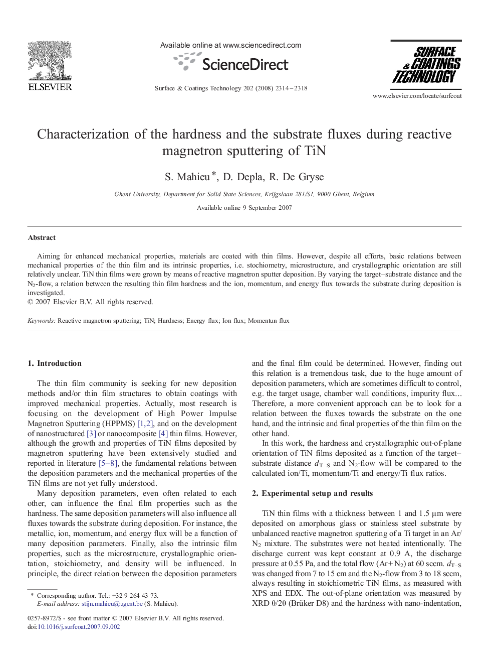 Characterization of the hardness and the substrate fluxes during reactive magnetron sputtering of TiN