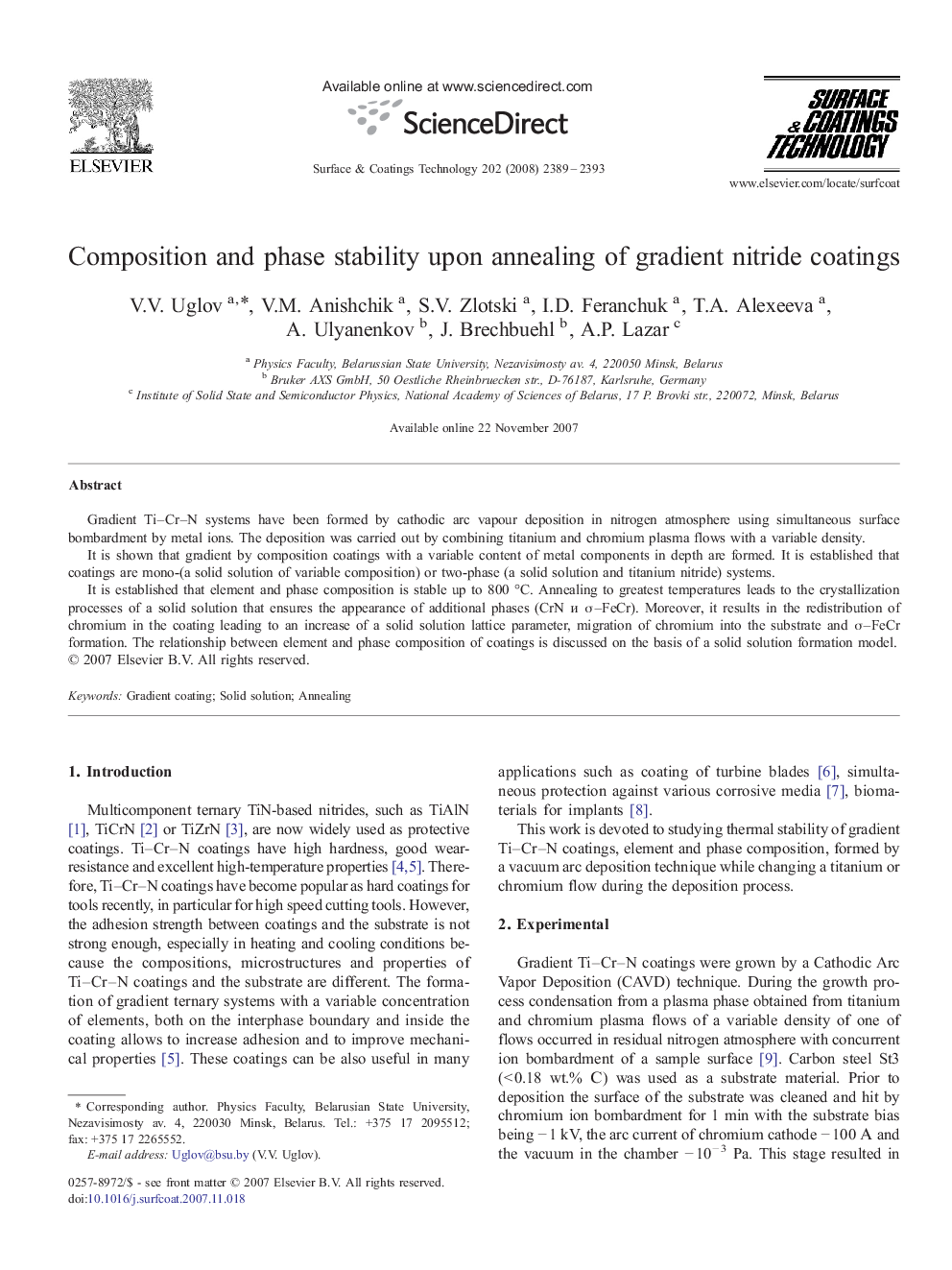 Composition and phase stability upon annealing of gradient nitride coatings