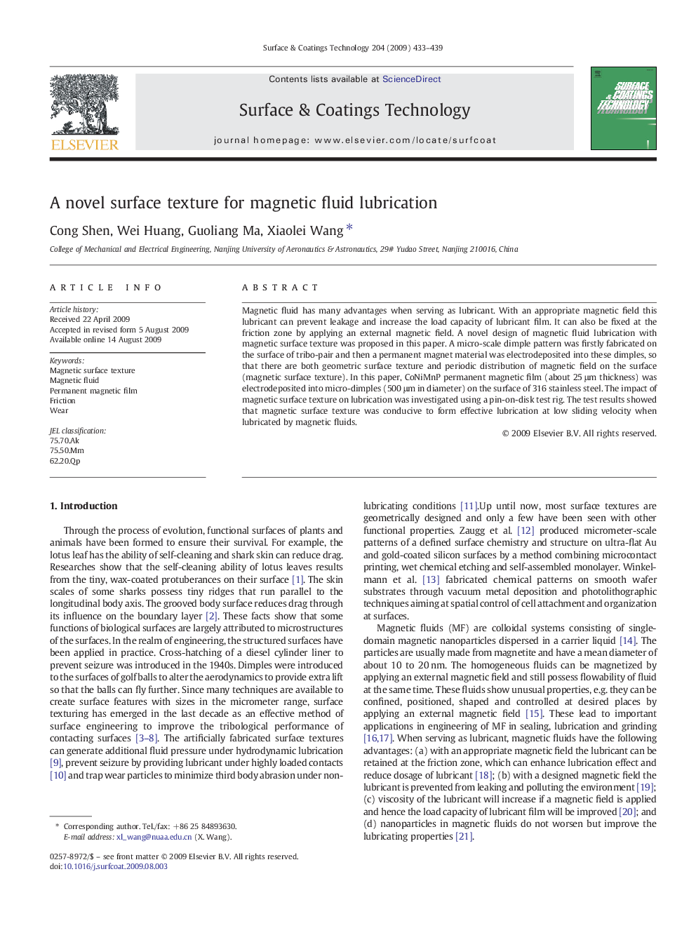 A novel surface texture for magnetic fluid lubrication