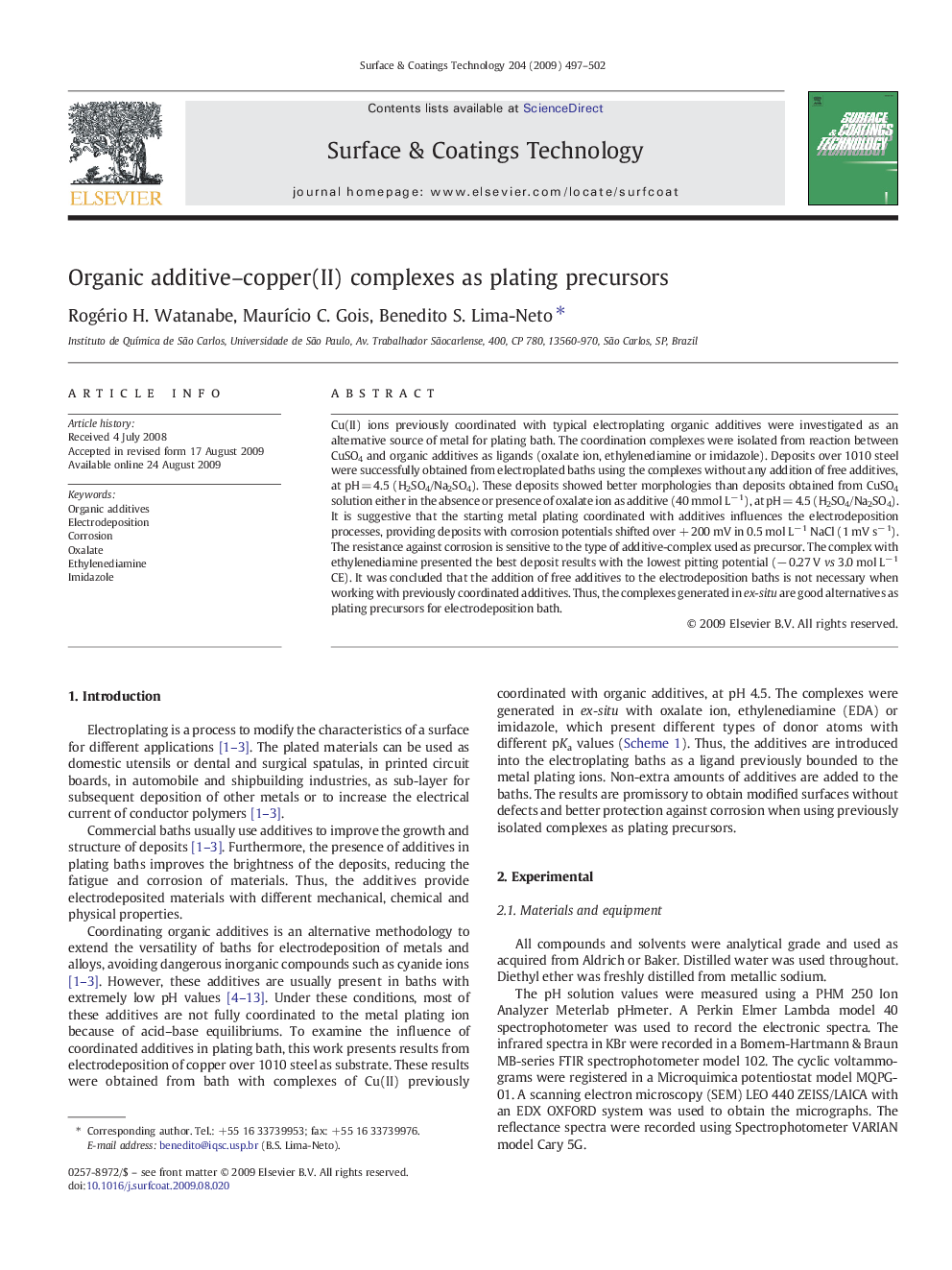 Organic additive-copper(II) complexes as plating precursors