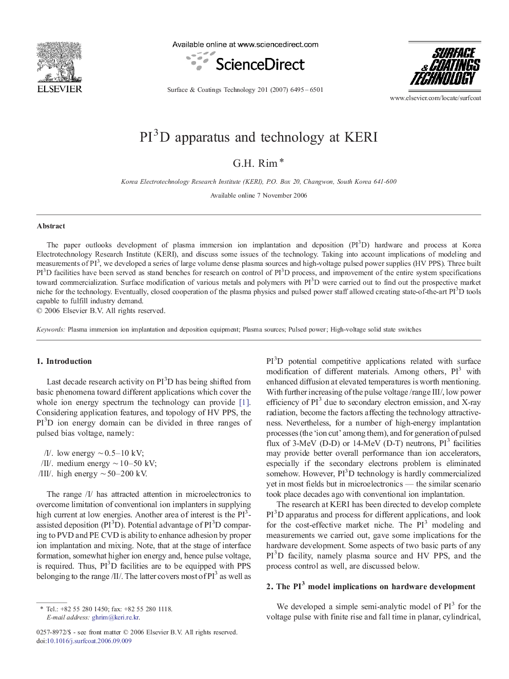 PI3D apparatus and technology at KERI