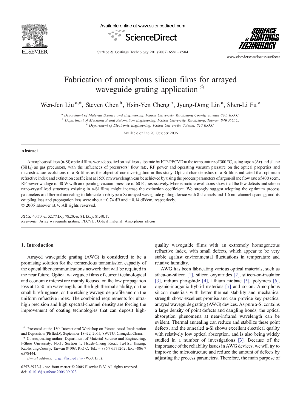 Fabrication of amorphous silicon films for arrayed waveguide grating application 