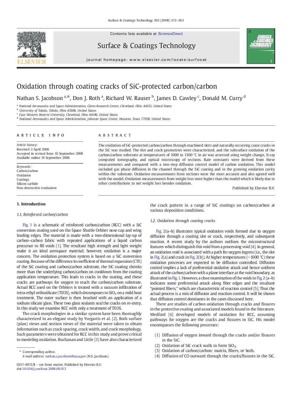 Oxidation through coating cracks of SiC-protected carbon/carbon