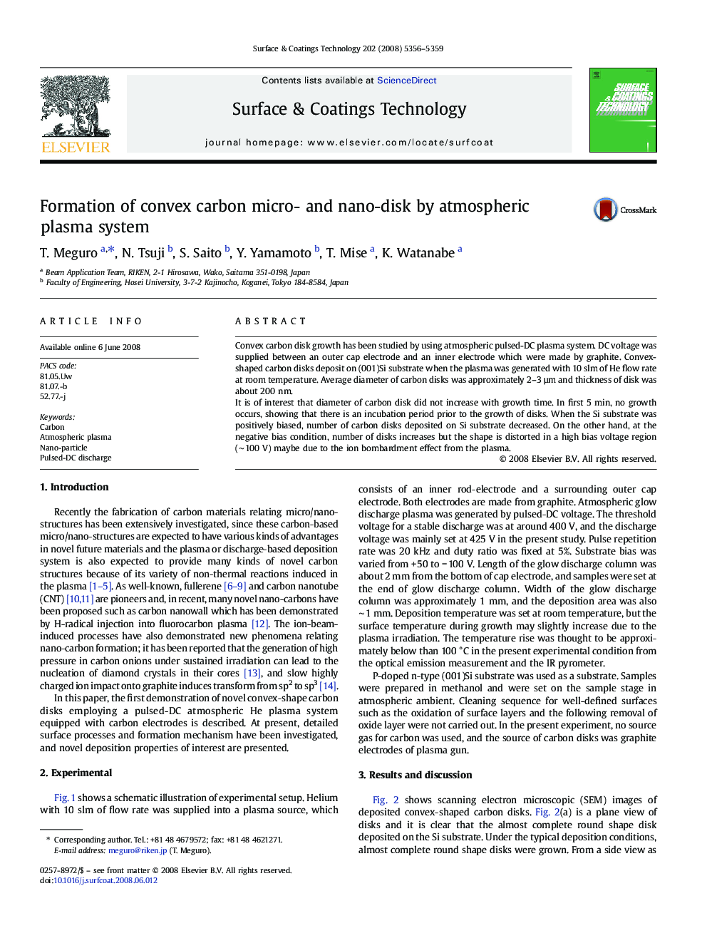 Formation of convex carbon micro- and nano-disk by atmospheric plasma system