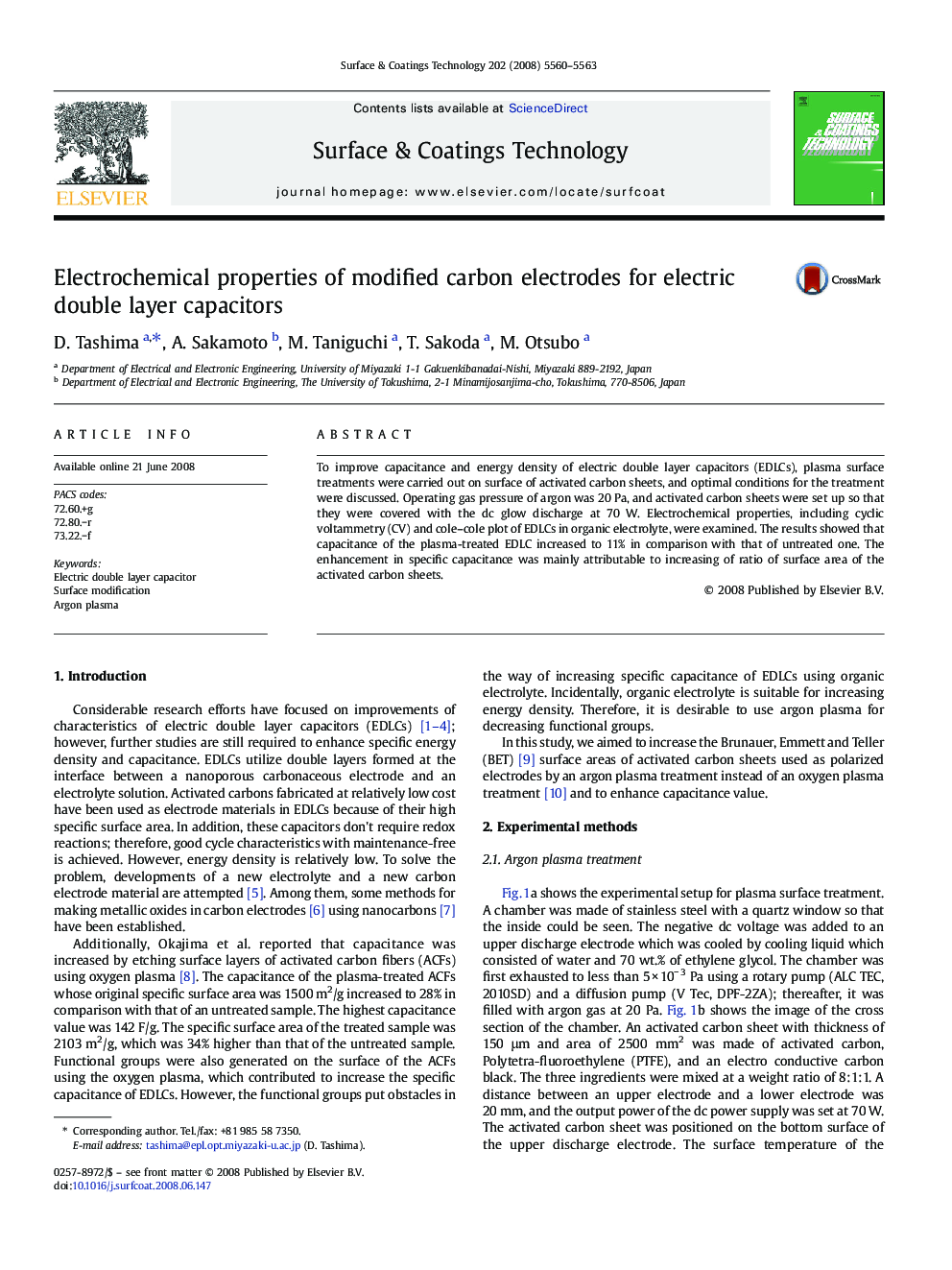 Electrochemical properties of modified carbon electrodes for electric double layer capacitors