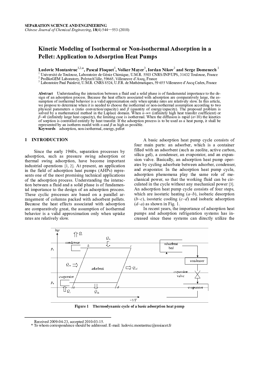 Kinetic Modeling of Isothermal or Non-isothermal Adsorption in a Pellet: Application to Adsorption Heat Pumps