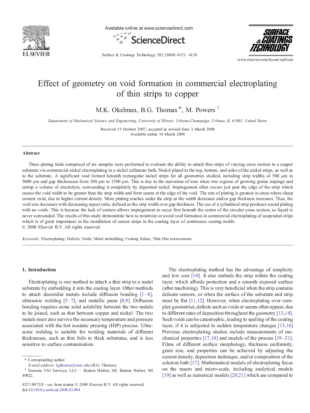 Effect of geometry on void formation in commercial electroplating of thin strips to copper