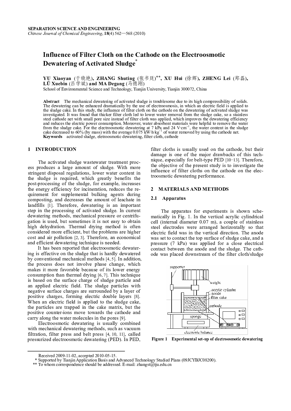 Influence of Filter Cloth on the Cathode on the Electroosmotic Dewatering of Activated Sludge 