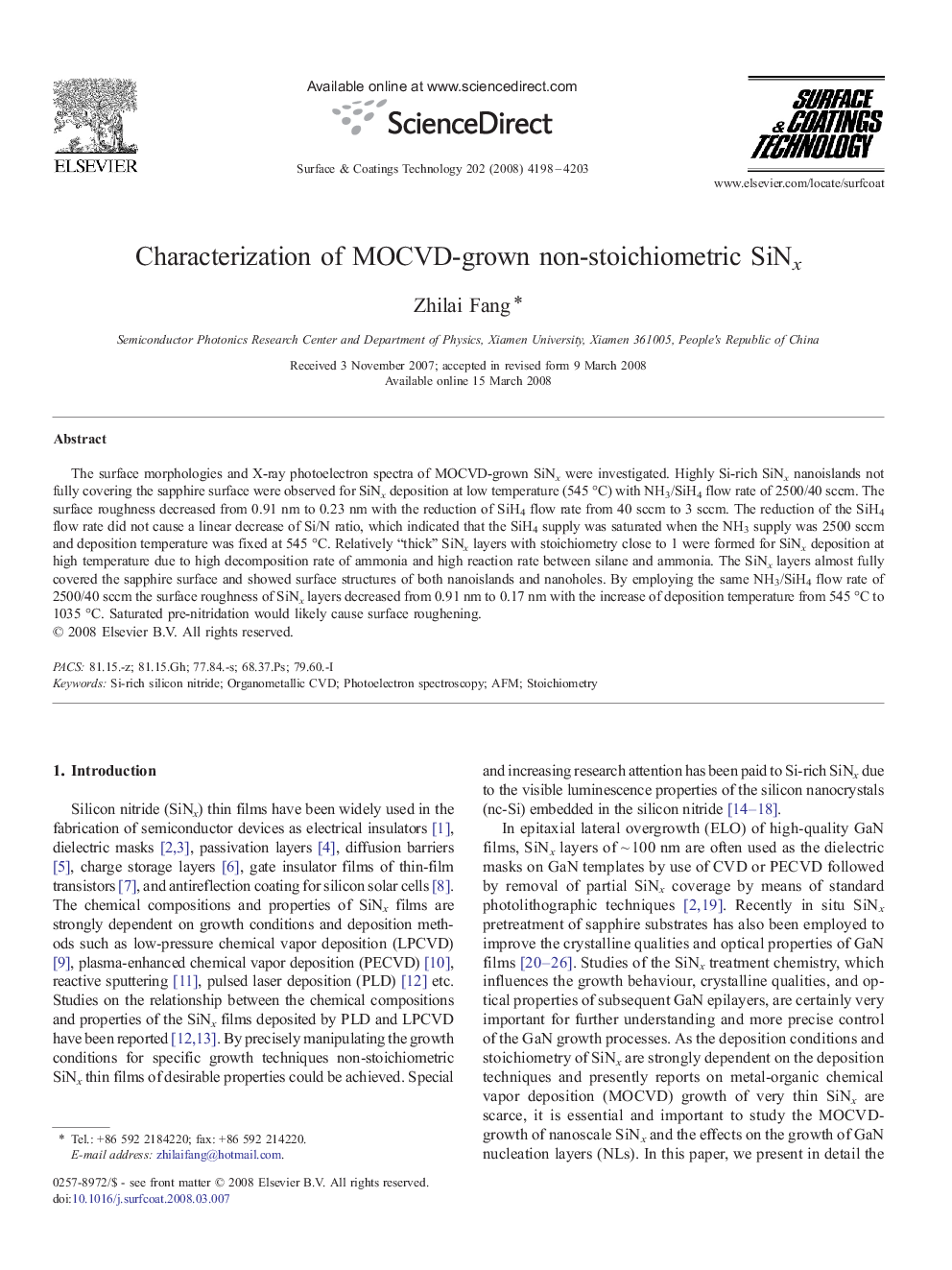 Characterization of MOCVD-grown non-stoichiometric SiNx