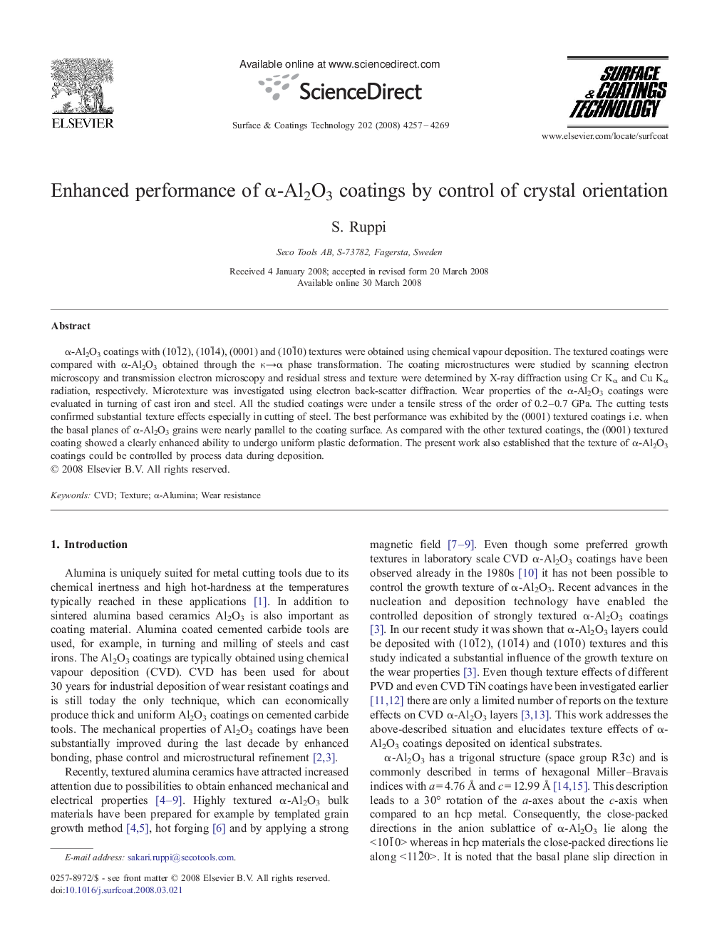 Enhanced performance of α-Al2O3 coatings by control of crystal orientation