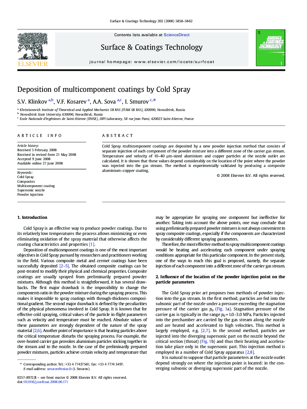 Deposition of multicomponent coatings by Cold Spray