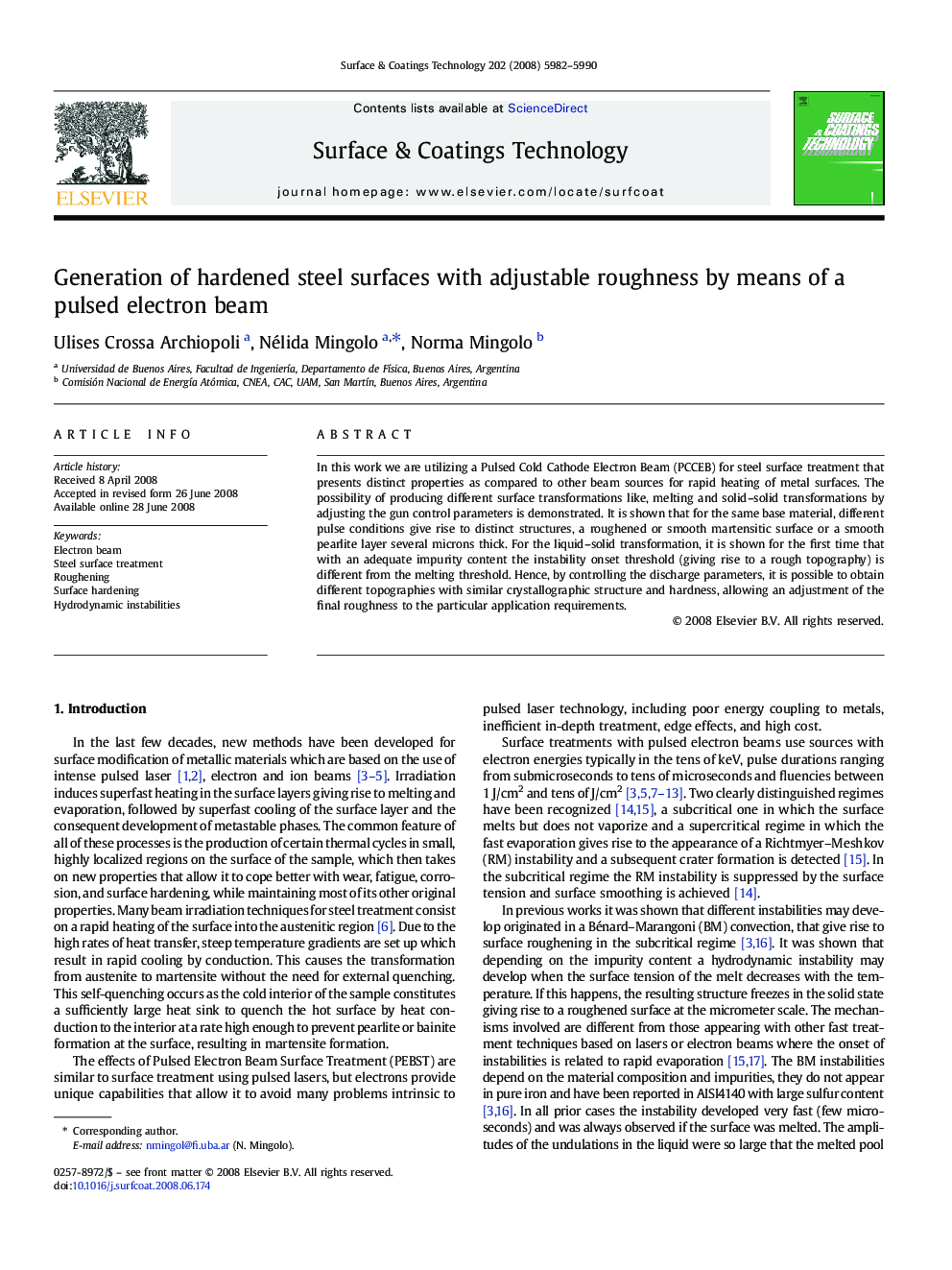 Generation of hardened steel surfaces with adjustable roughness by means of a pulsed electron beam