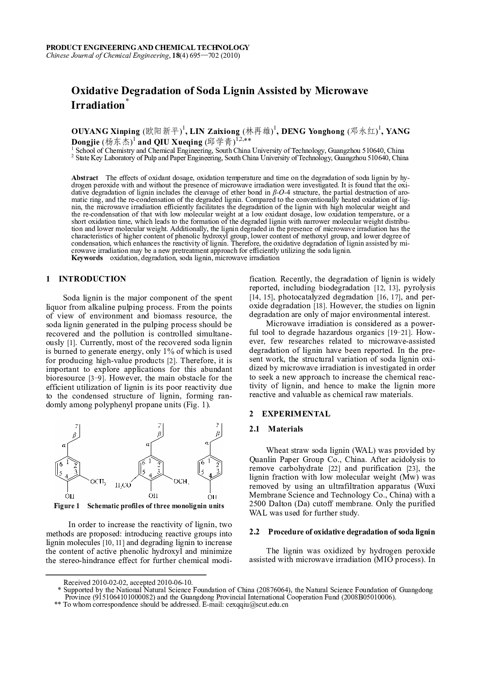 Oxidative Degradation of Soda Lignin Assisted by Microwave Irradiation 